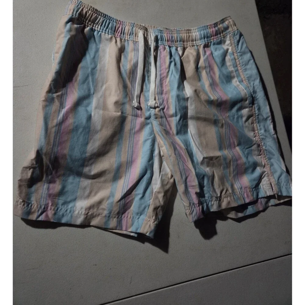 Free Planet Mens Striped Drawstring Shorts Large NWT Pastel Pink Blue Beach New